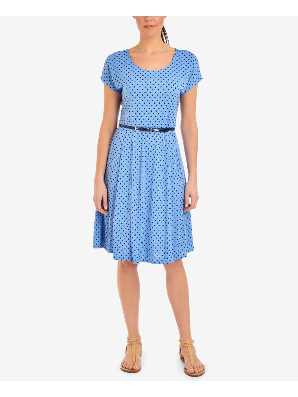Ny Collection Womens Polka Dot Belted Dress Size S